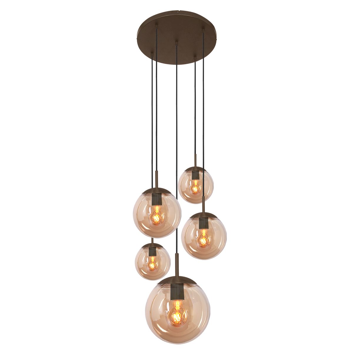Steinhauer 5-lichts vide hanglampBollique cacao met amber glas - 2730CA